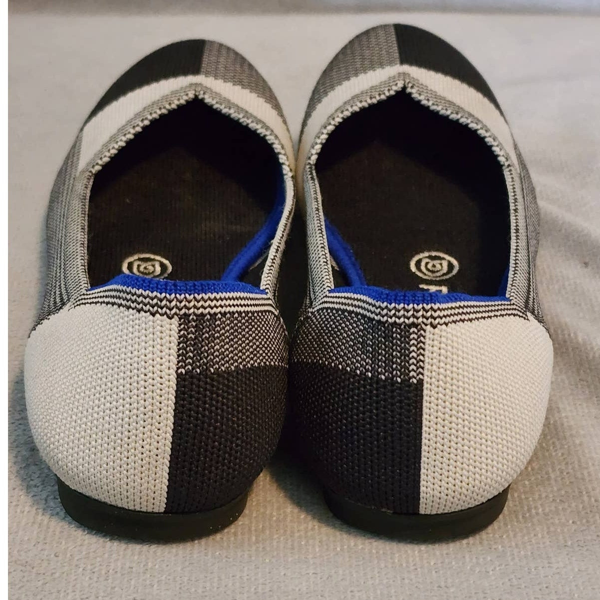 Rothy's Black & White Captoe Plaid Round Toe Flat Size 7