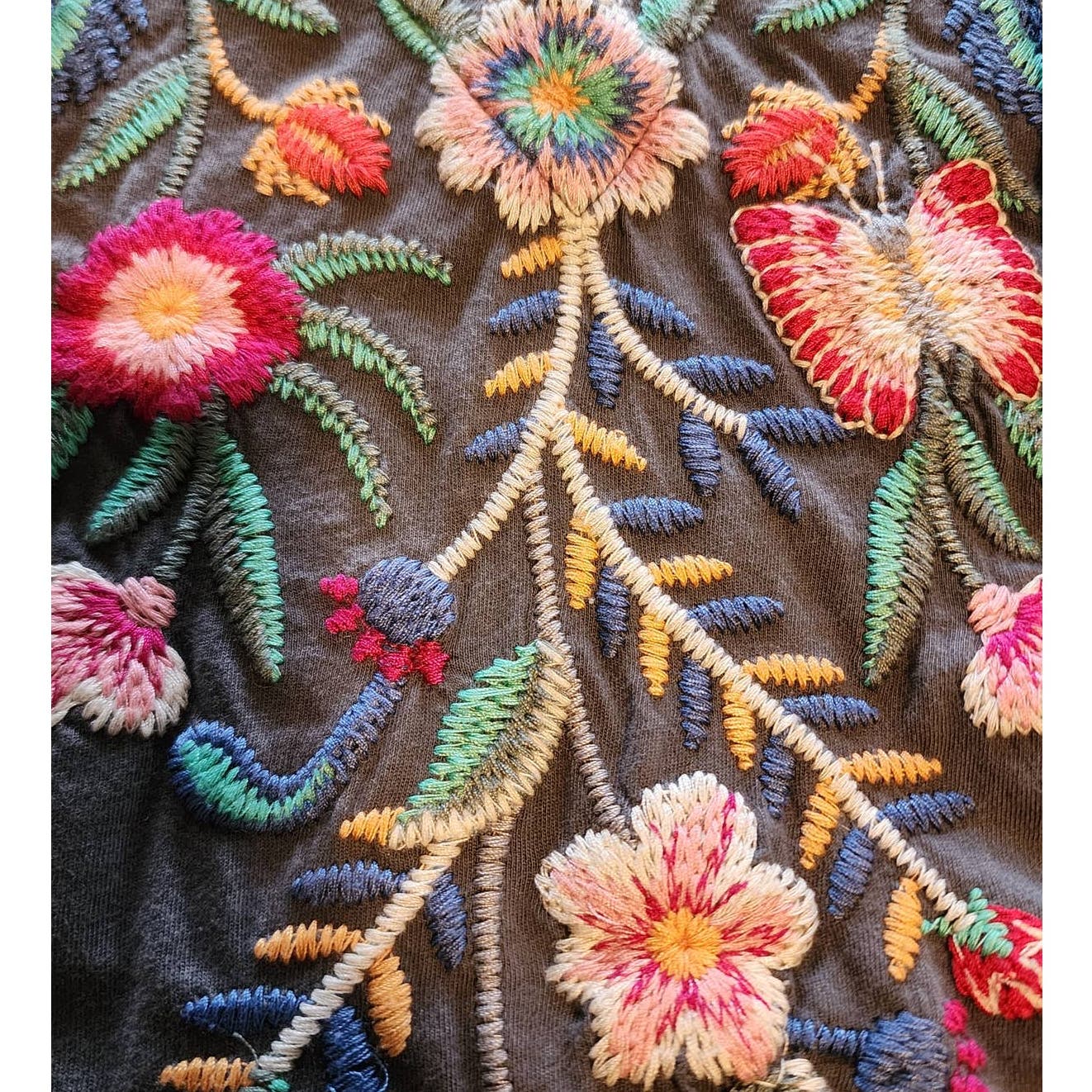 Johnny Was Long Sleeve Top Floral Boho V-Neck Lace Up Embroidered Size S