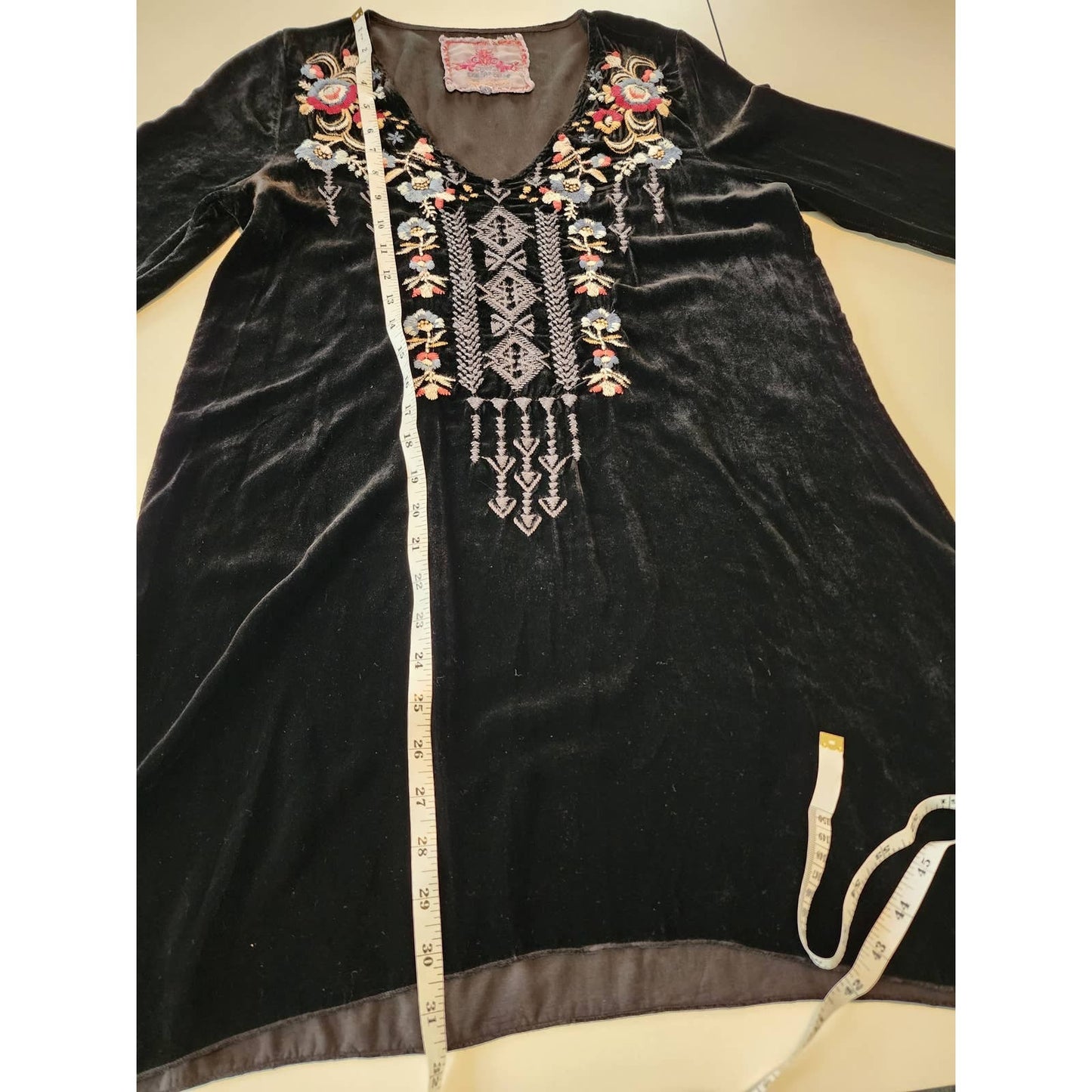 Johnny Was Black Velvet Embroidered Tunic Dress size XS