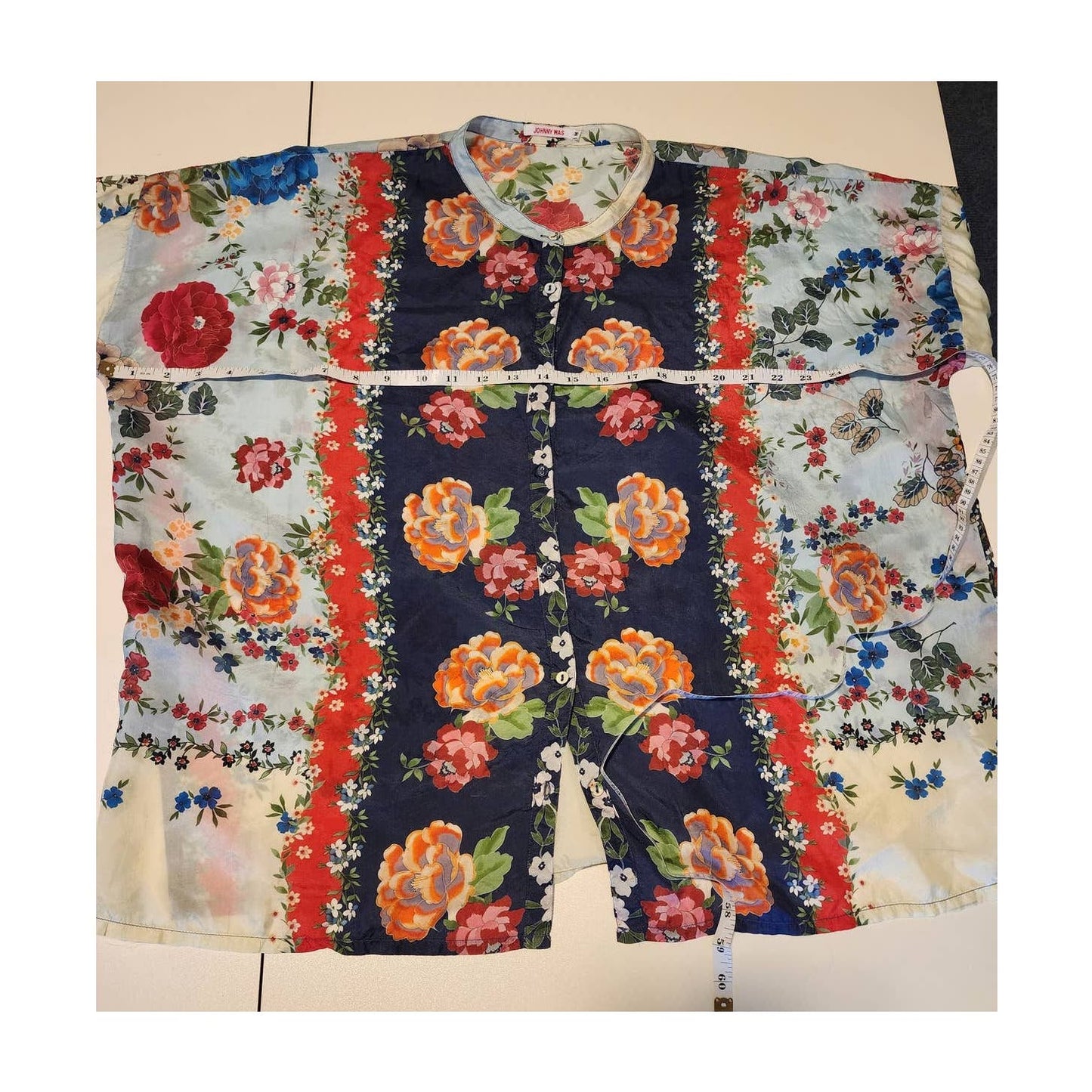 Johnny Was Kallipoe Overzied Button Front Silk Tunic Top Size Medium