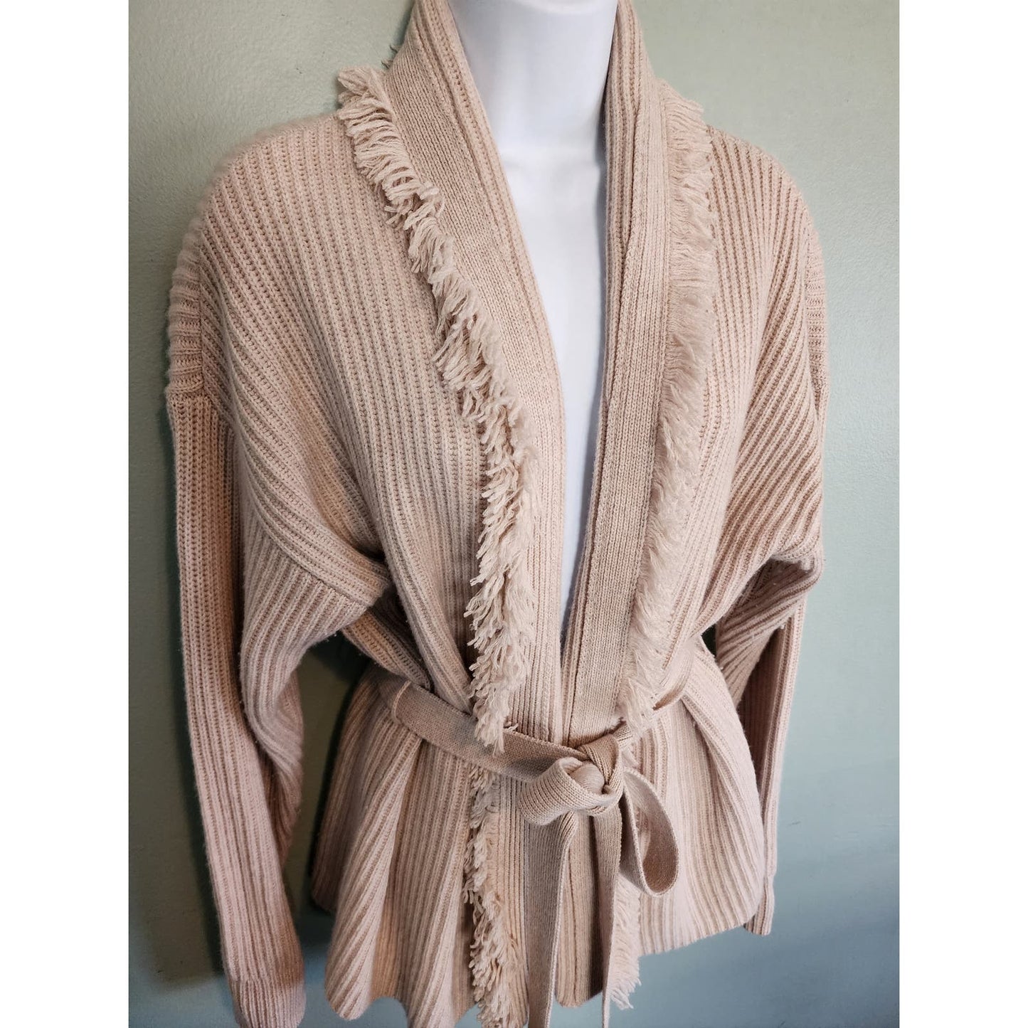 Intermix Women's Charlie Cardigan Wool Cashmere Blend Fringed Ribbed size Small