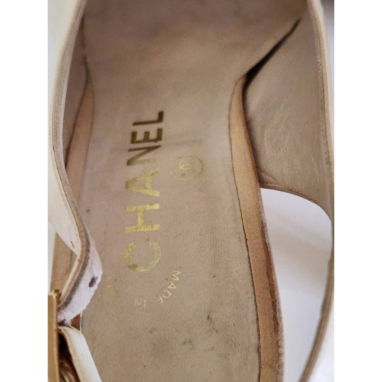 Vintage Chanel Cream and Tan Leather Slingback Heels