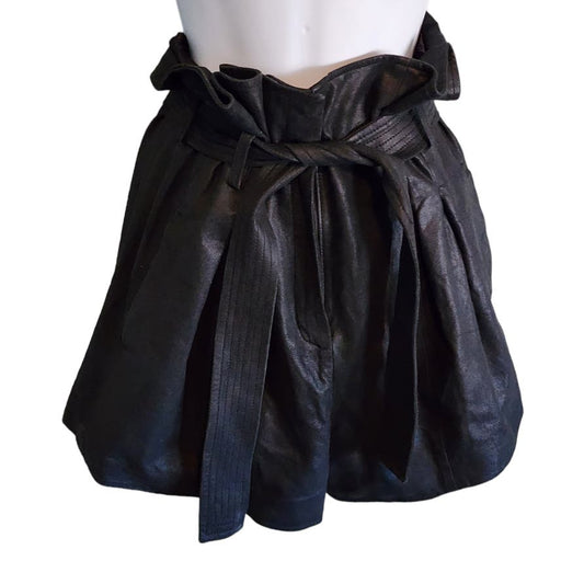 LaMarque Black Leather Jaira Paper bag Shorts