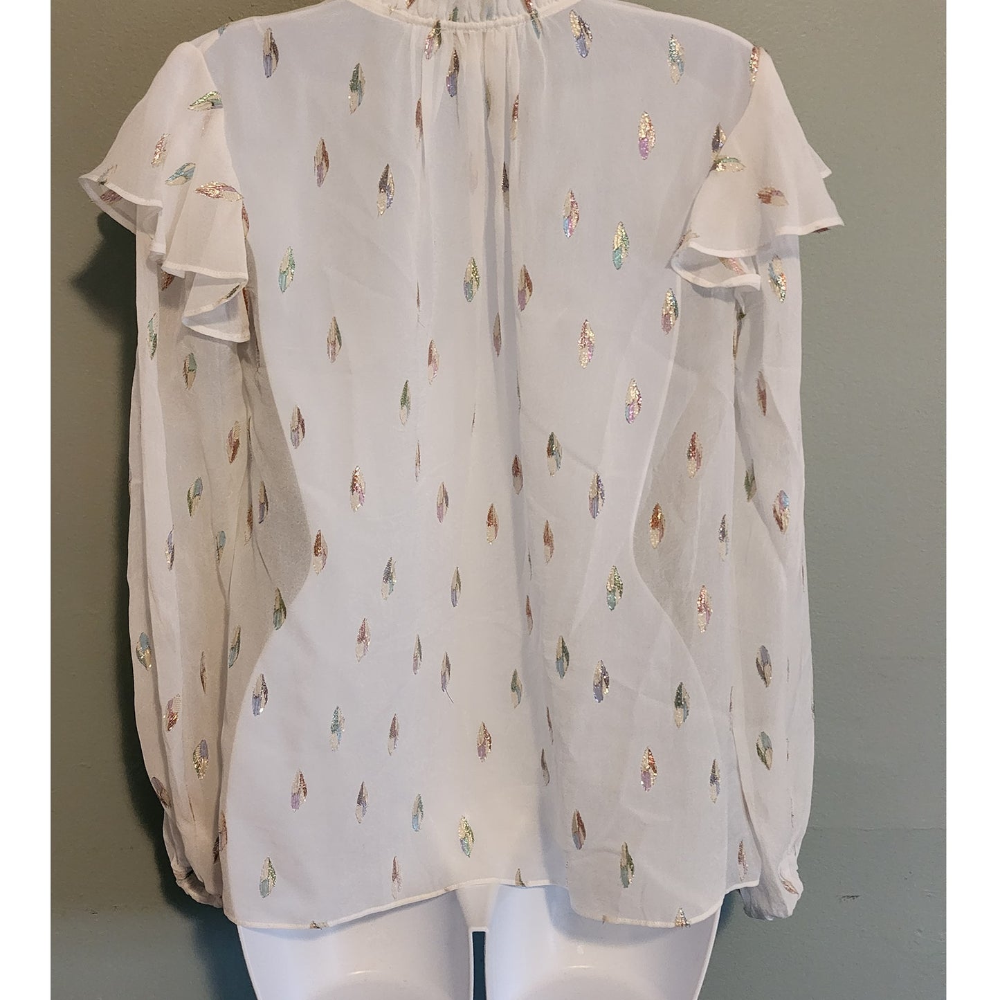 Shoshanna Alisha Top Long Sleeve Ruffled Leaf Print Sheer Size XS