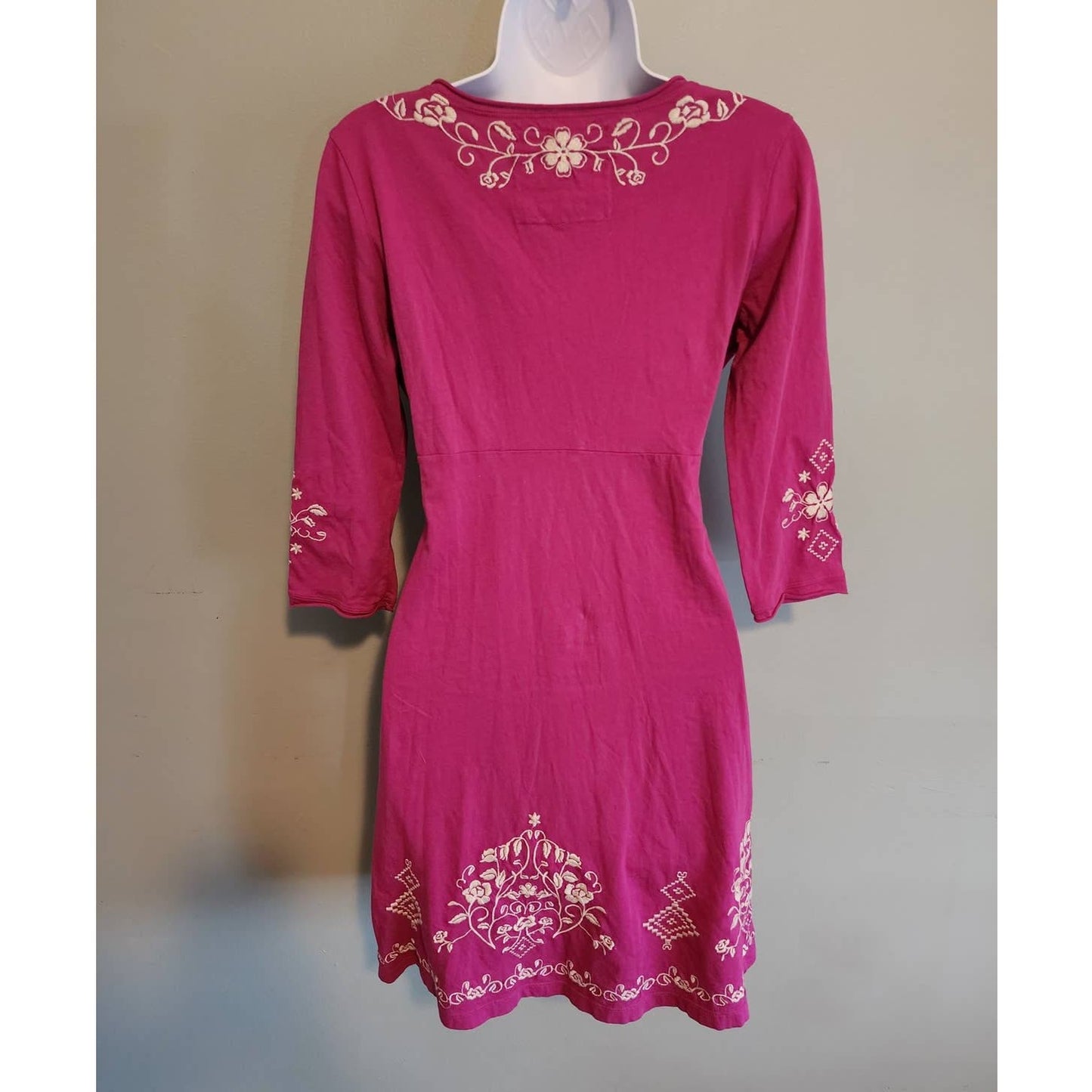 Johnny Was Dress Pink Embroidered Cotton Size XS