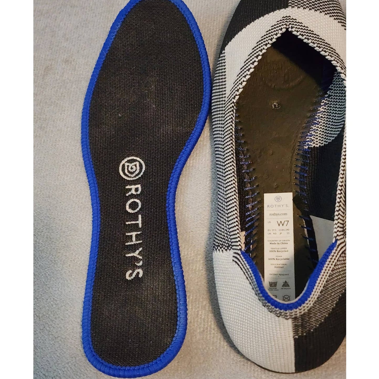 Rothy's Black & White Captoe Plaid Round Toe Flat Size 7