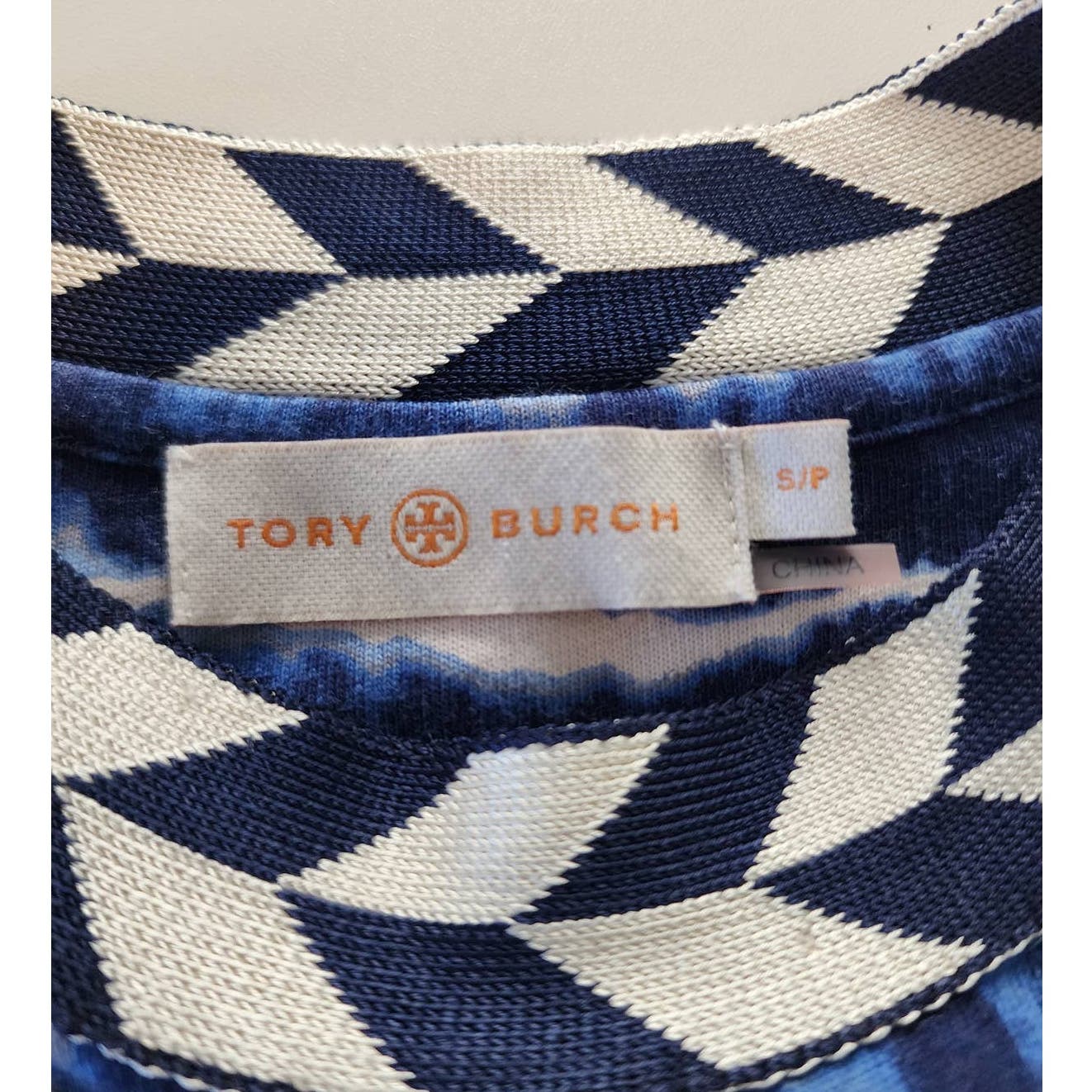 Tory Burch Tie-Dye Striped Blue & White Mini Dress 100% Cotton