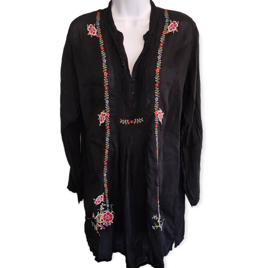 Johnny Was Black Floral Tunic Dress Size Small