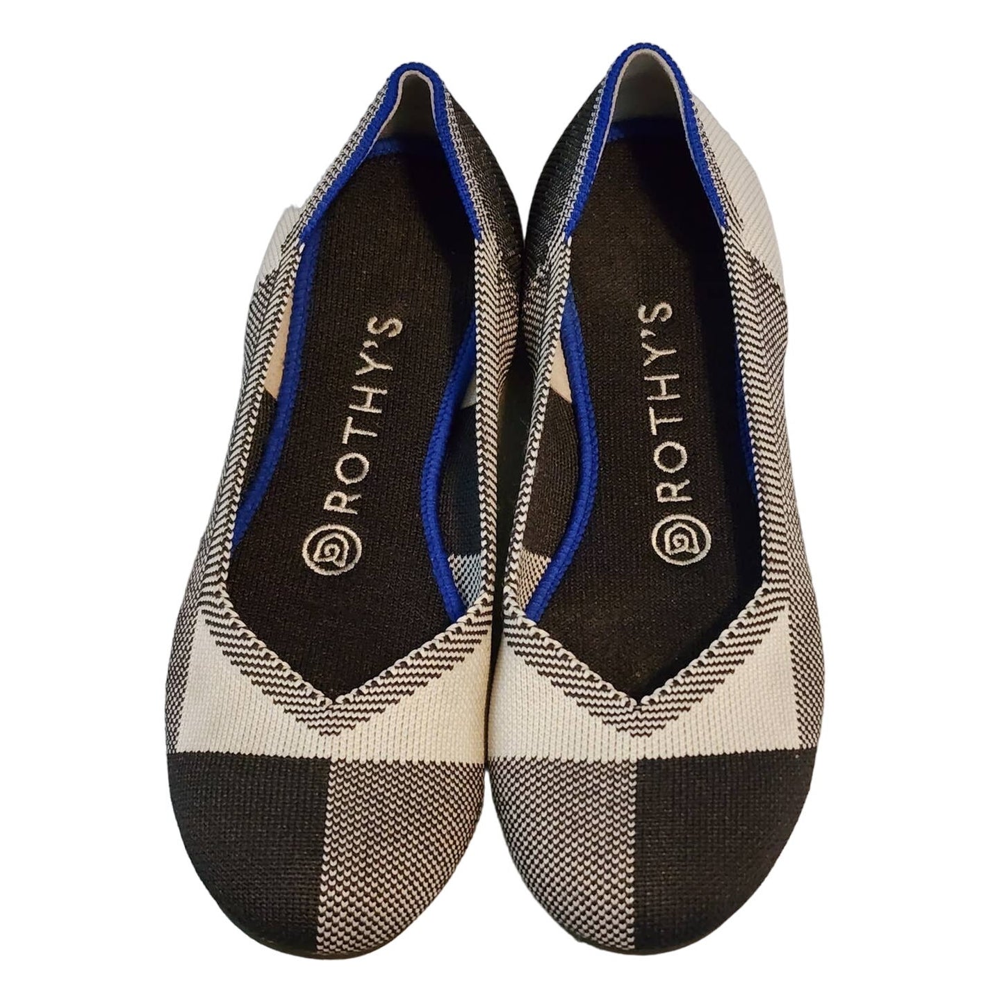 Rothy's Black & White Captoe Plaid Round Toe Flat Size 7