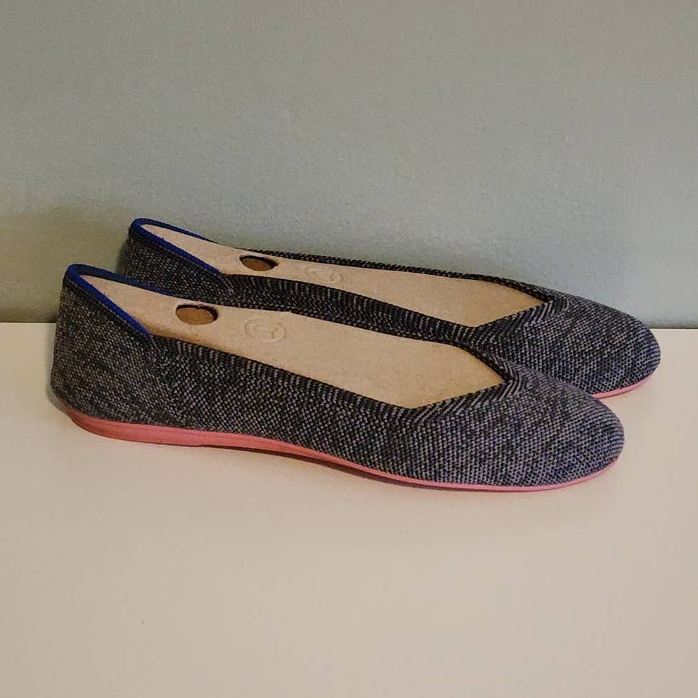 Rothy's Gray Birdseye Flats with Pink Soles Size 7.5