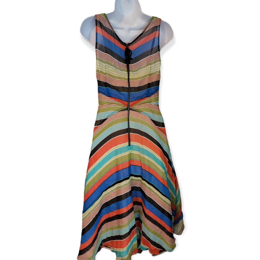 Tracy Reese Bold Stripe Combo Frock Dress Multicolor V Neck 100% Silk NWT