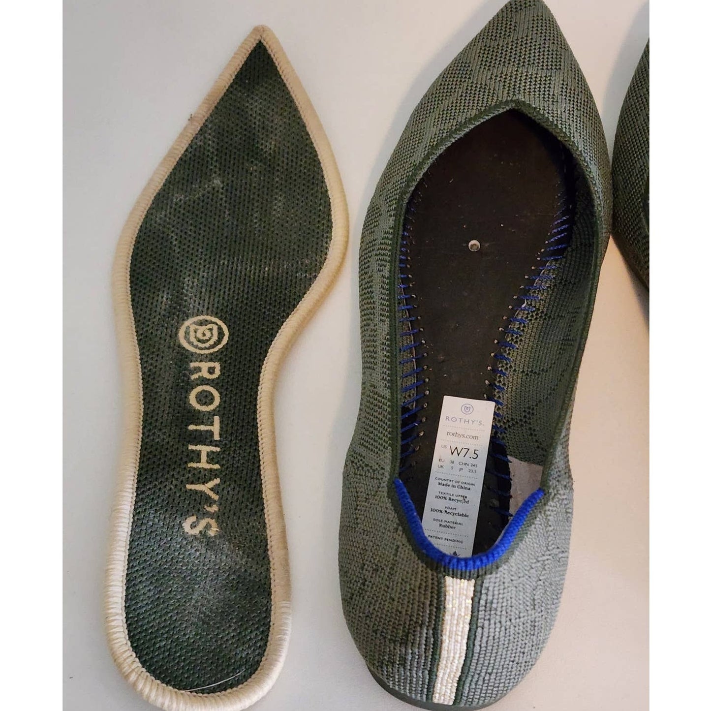 Rothy's Safari Green Points Size 7.5