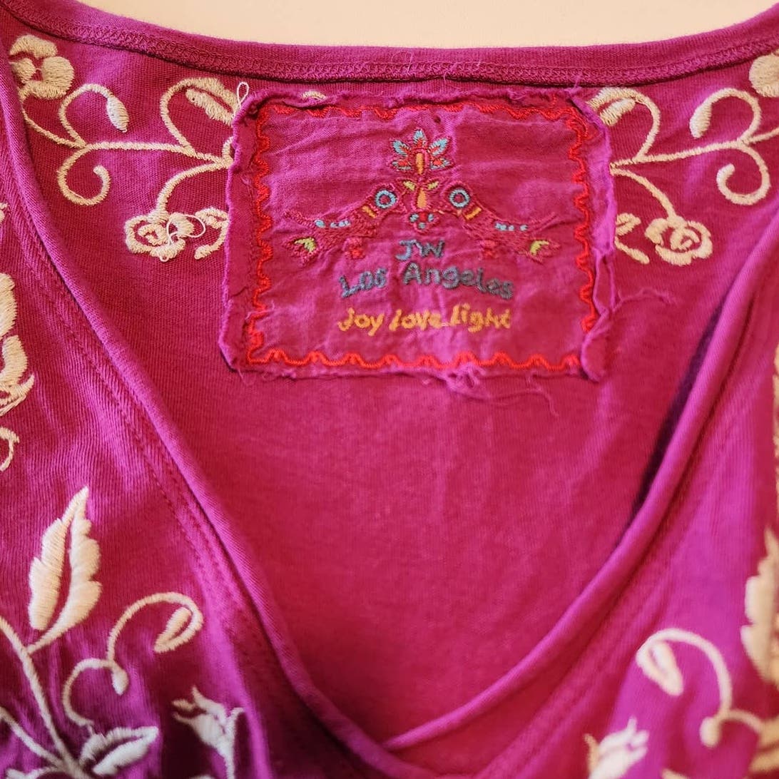 Johnny Was Dress Pink Embroidered Cotton Size XS