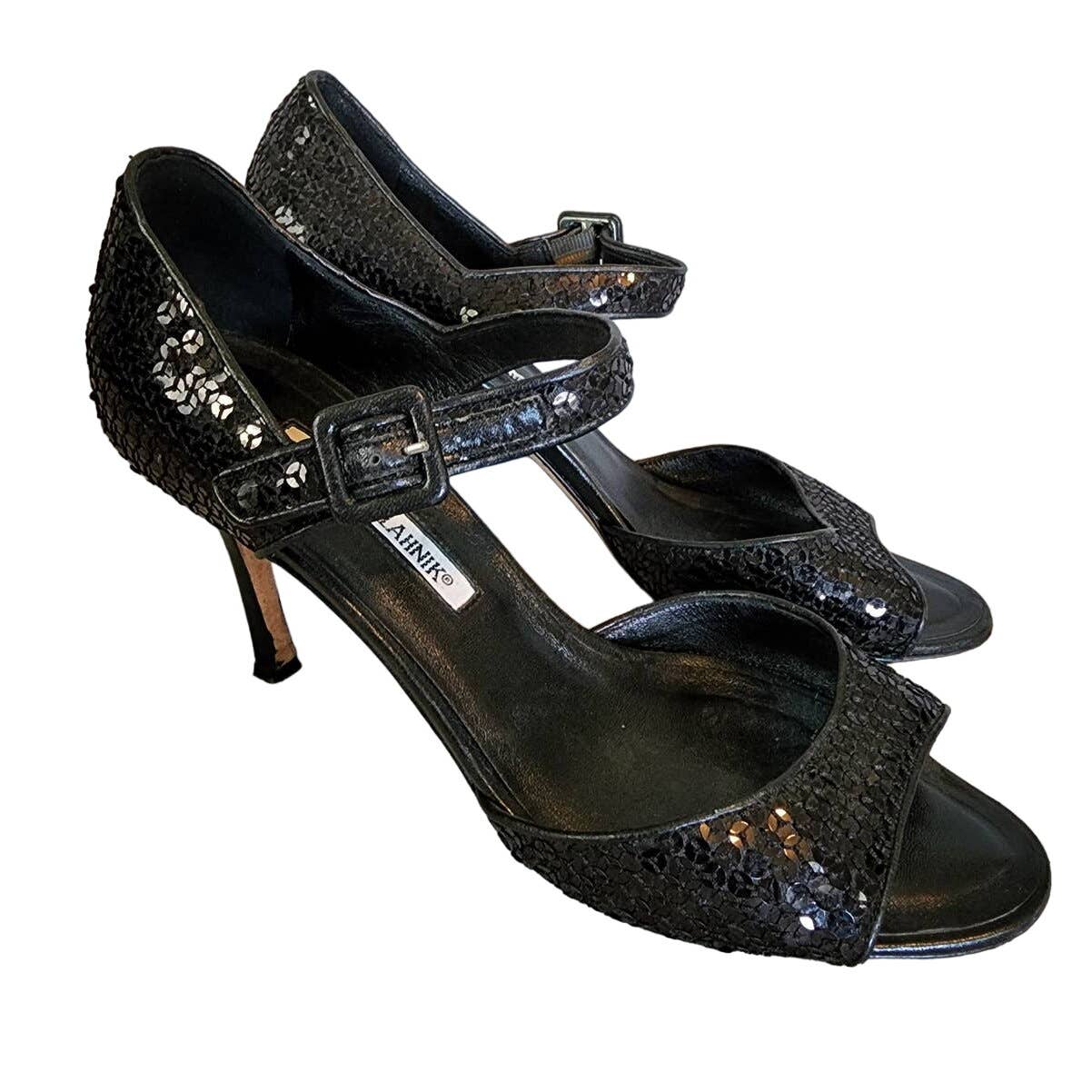 Manolo Blahnik Black Sequin Stiletto Heels
