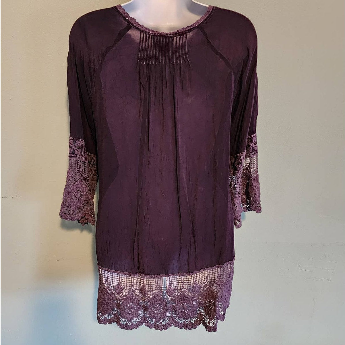 Johnny Was Purple Embroidered Lace Tunic Top Oversized Size XS