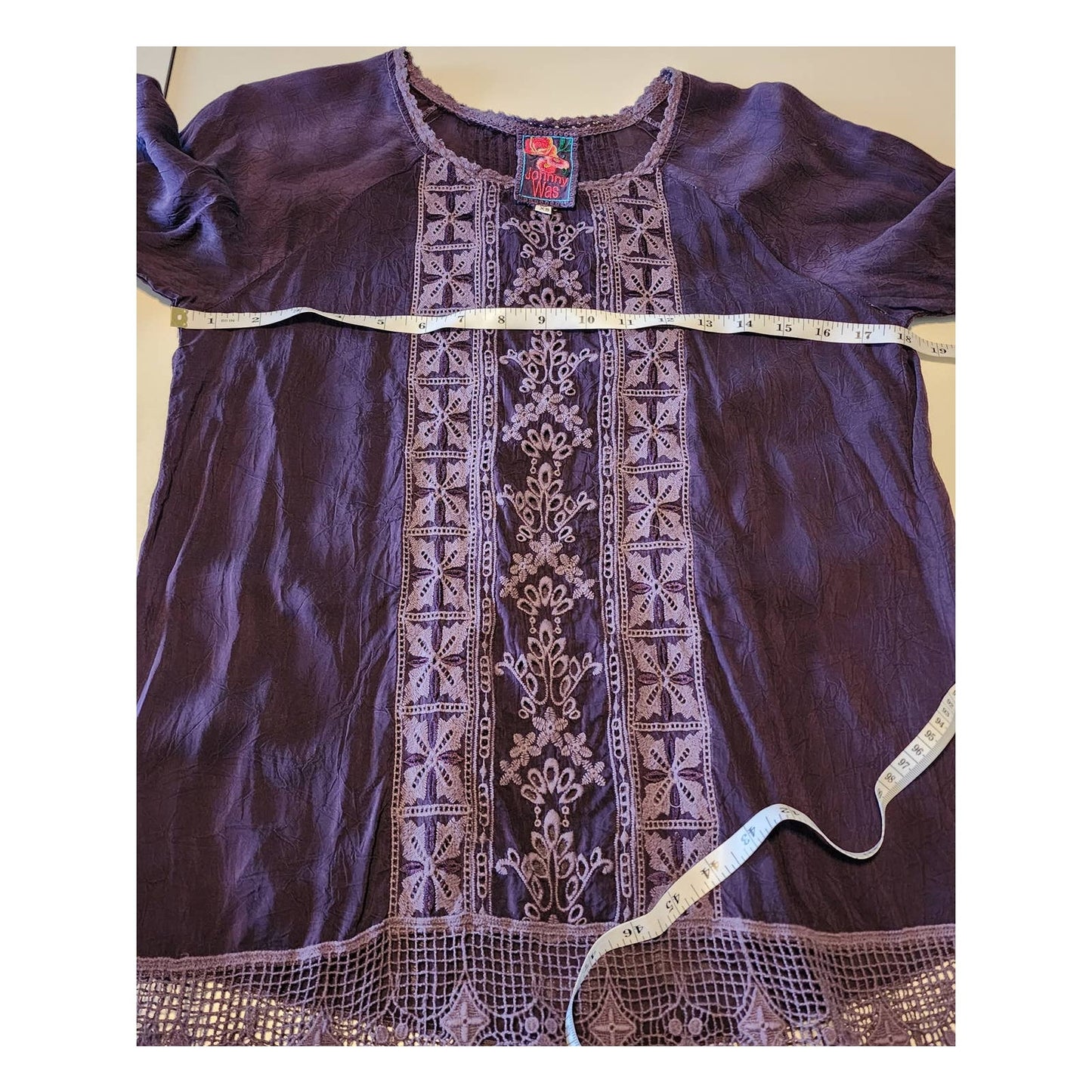 Johnny Was Purple Embroidered Lace Tunic Top Oversized Size XS