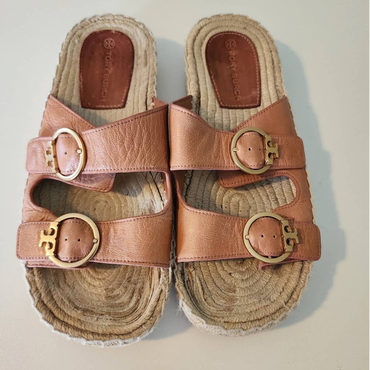 Tory Burch Selby Espadrille Sandals Leather Two Band Slip on size 7.5