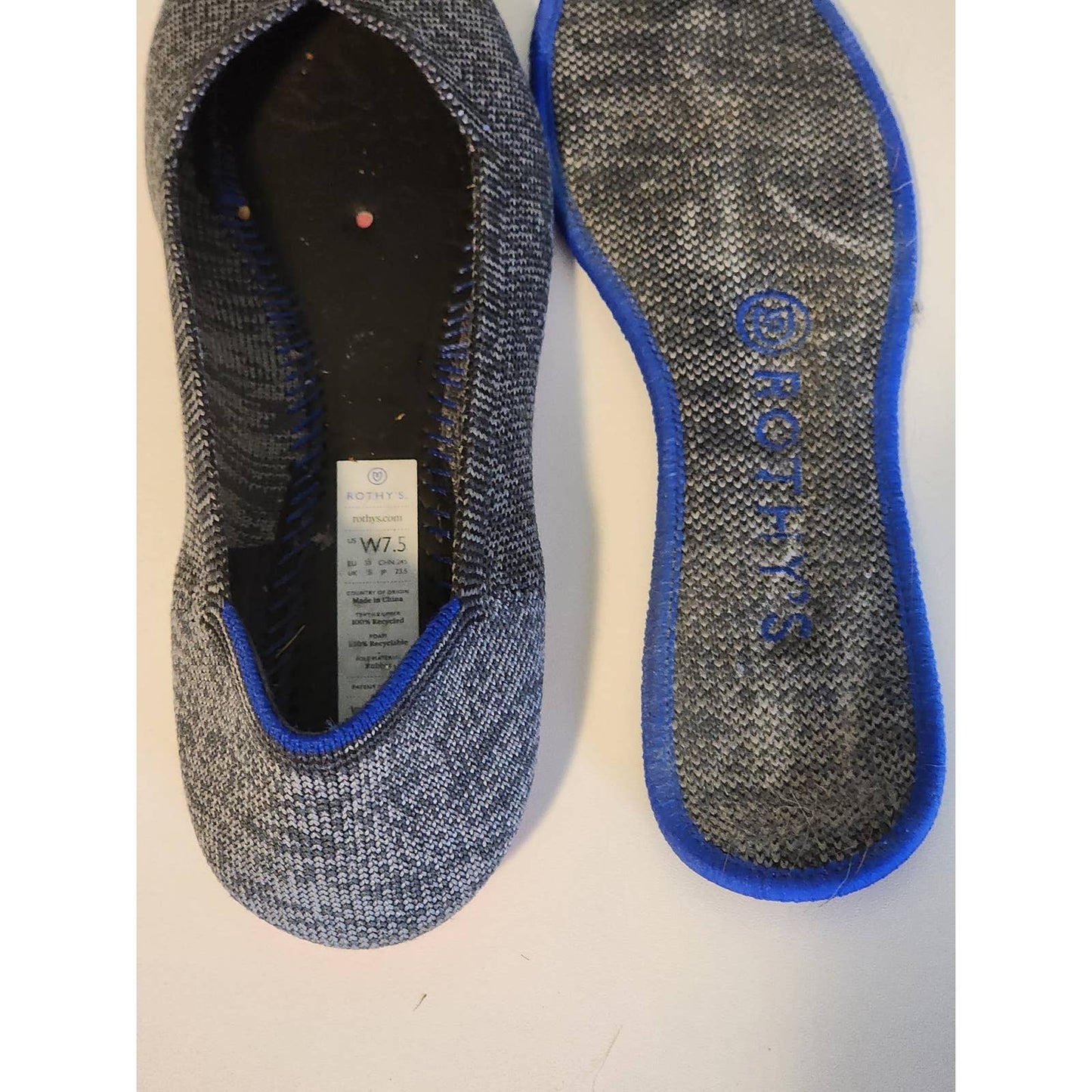 Rothy's Gray Birdseye Flats with Pink Soles Size 7.5