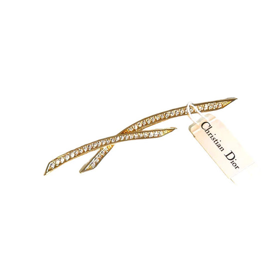 Vintage Christian Dior Gold Crystal Brooch Pin New with tags