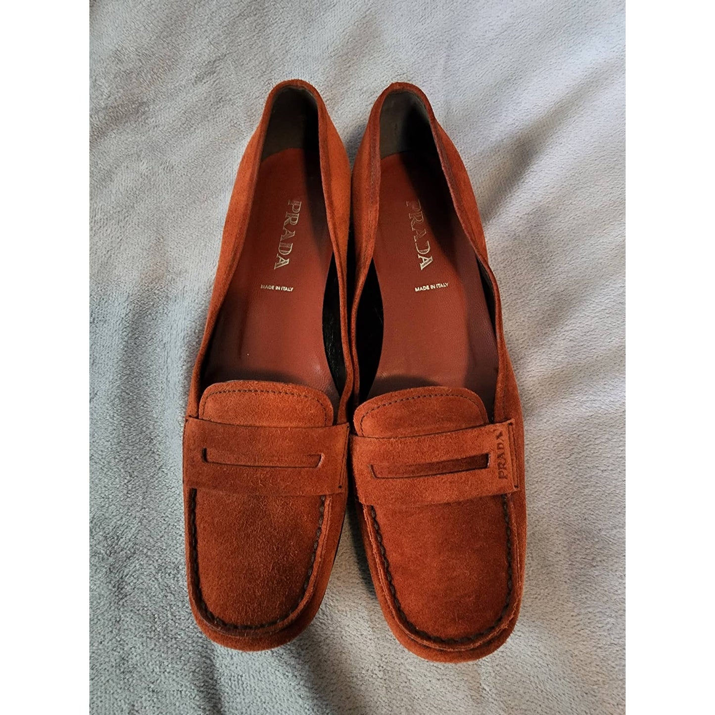Prada Orange Suede Loafers