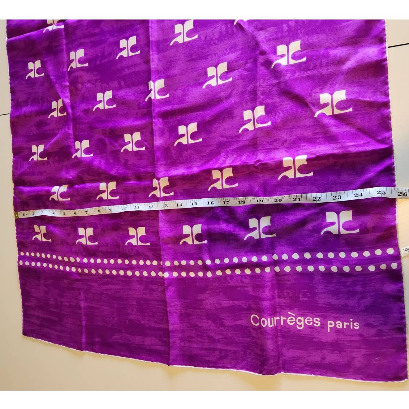 Courreges Vintage Logo Silk Scarf in vibrant Purple - RARE