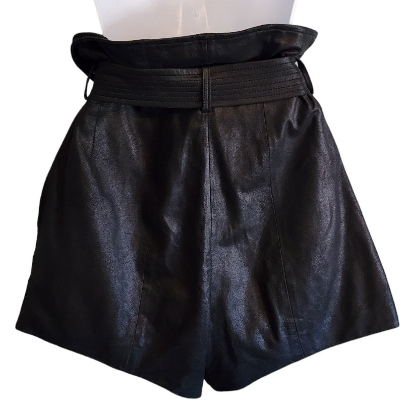 LaMarque Jaira Black Leather Shorts Paper Bag Belted Size Medium