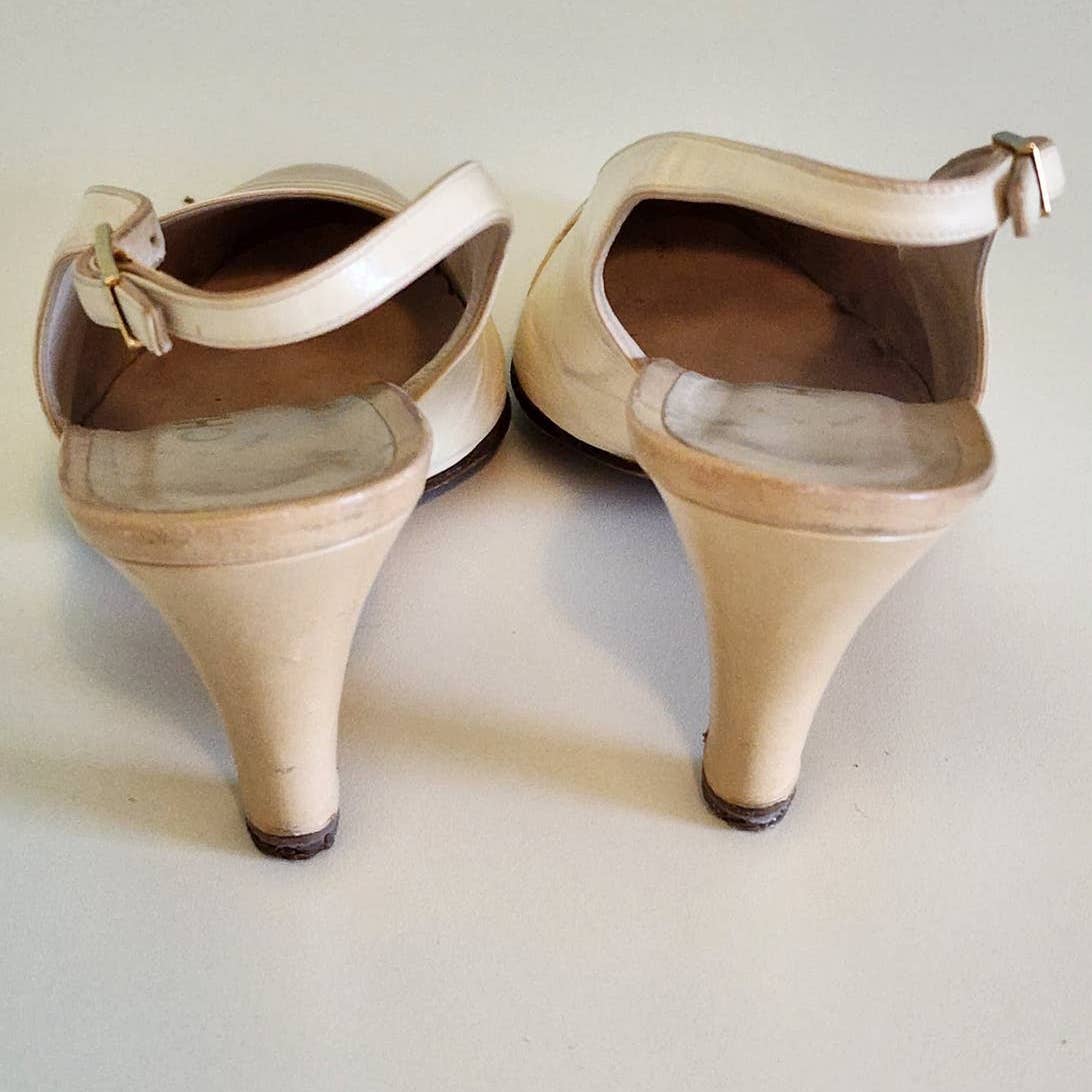 Vintage Chanel Cream and Tan Leather Slingback Heels