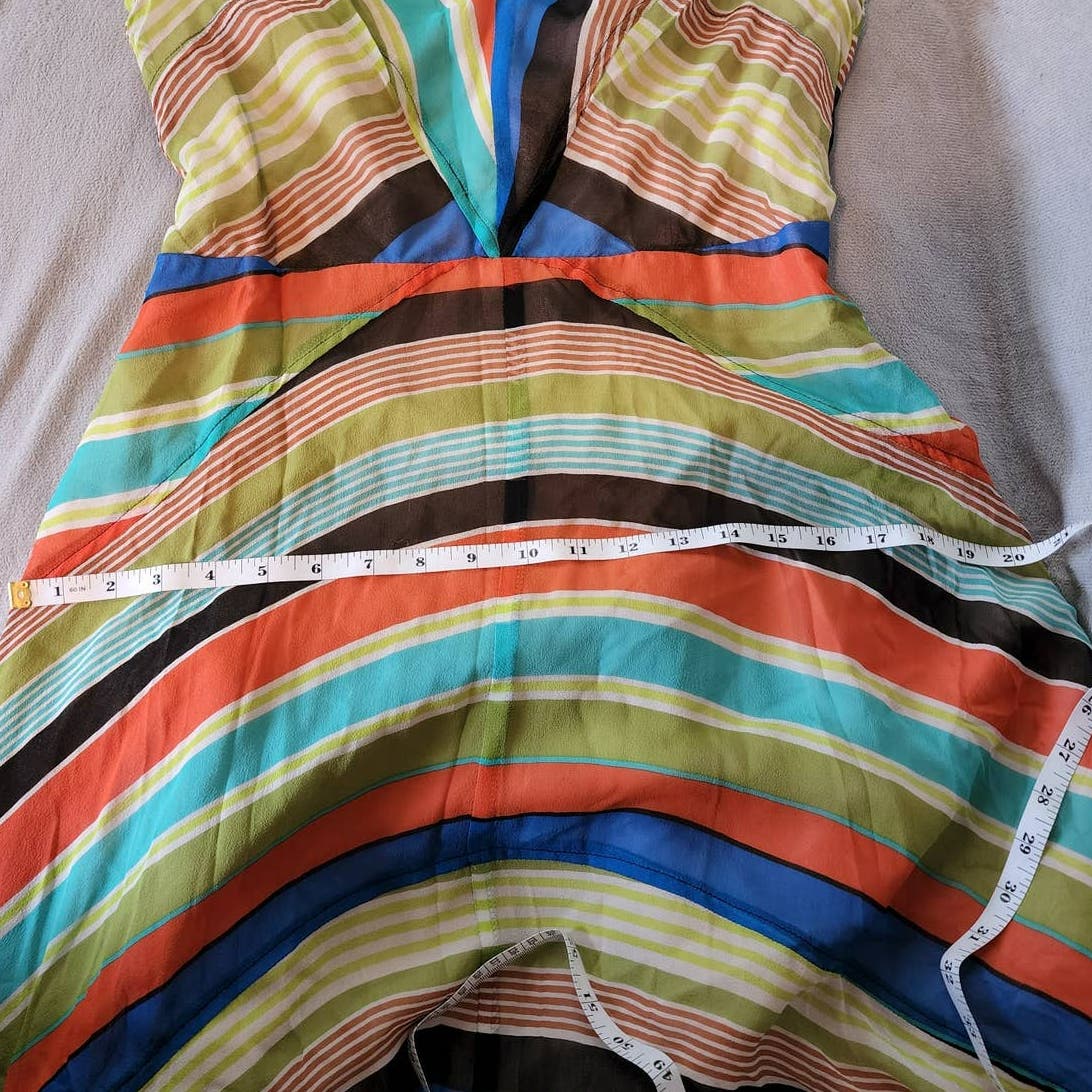 Tracy Reese Bold Stripe Combo Frock Dress Multicolor V Neck 100% Silk NWT