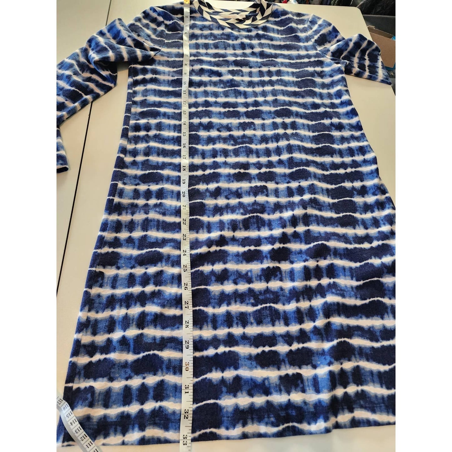 Tory Burch Tie-Dye Striped Blue & White Mini Dress 100% Cotton