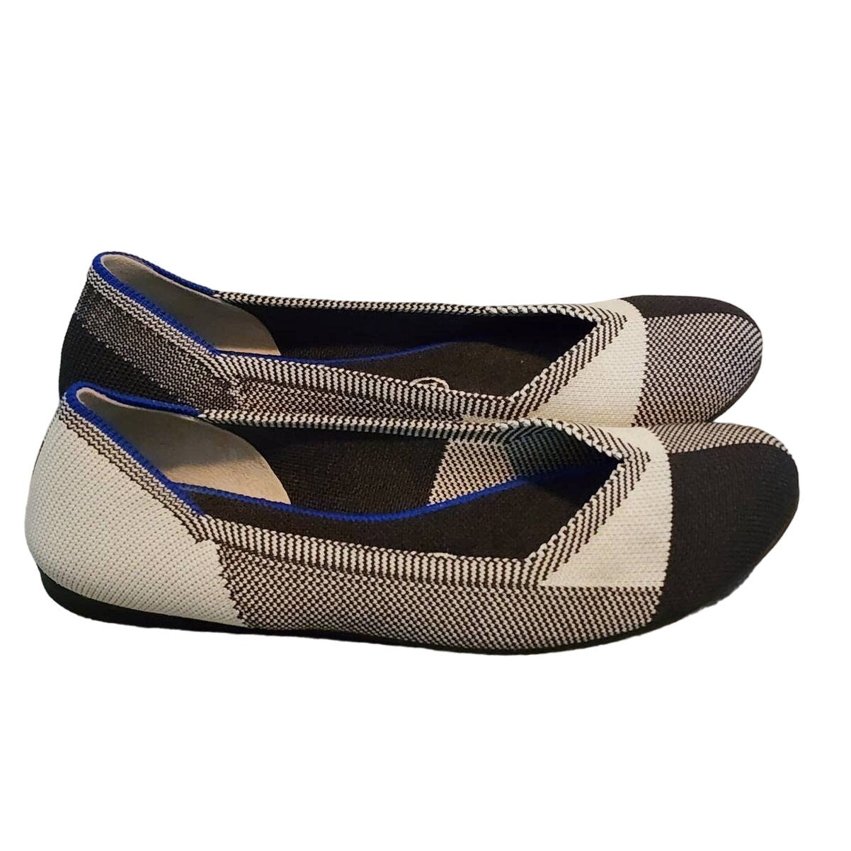 Rothy's Black & White Captoe Plaid Round Toe Flat Size 7