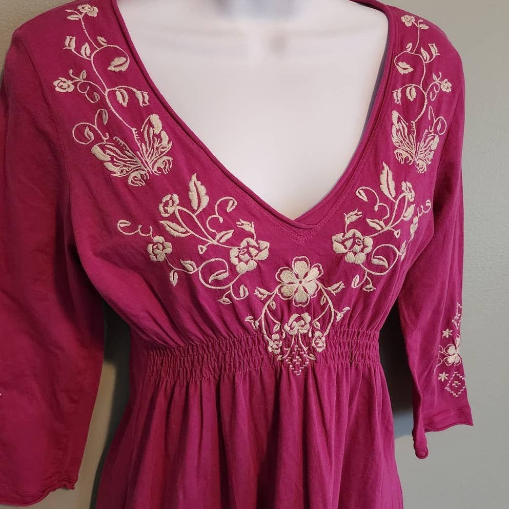 Johnny Was Dress Pink Embroidered Cotton Size XS