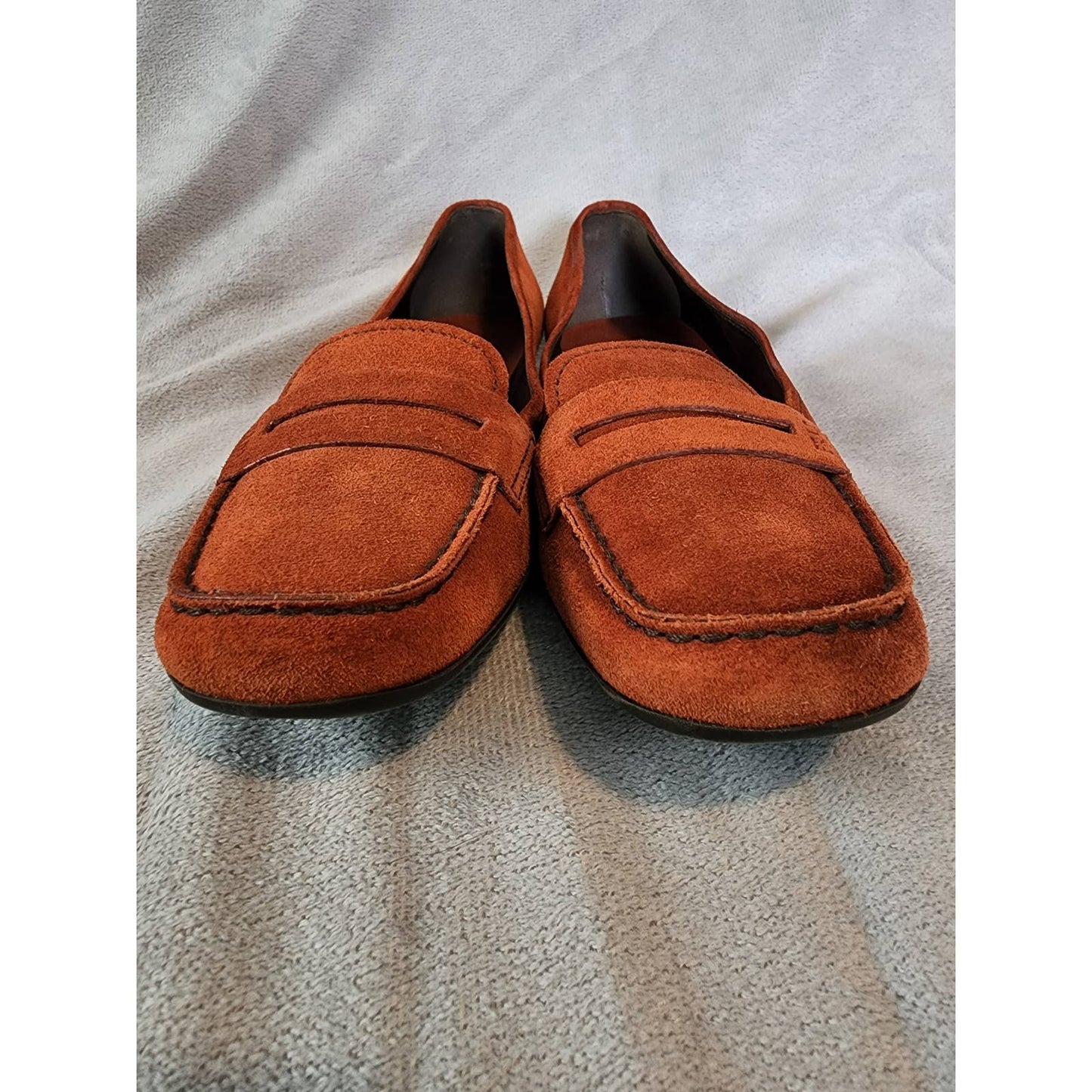 Prada Orange Suede Loafers