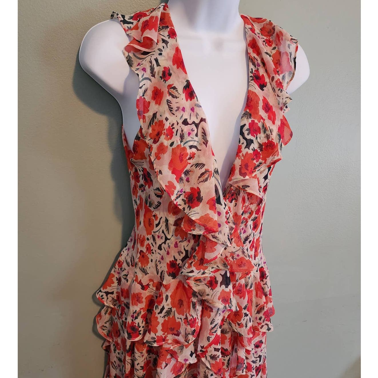 MISA Claudita Red Floral Maxi Dress size Small